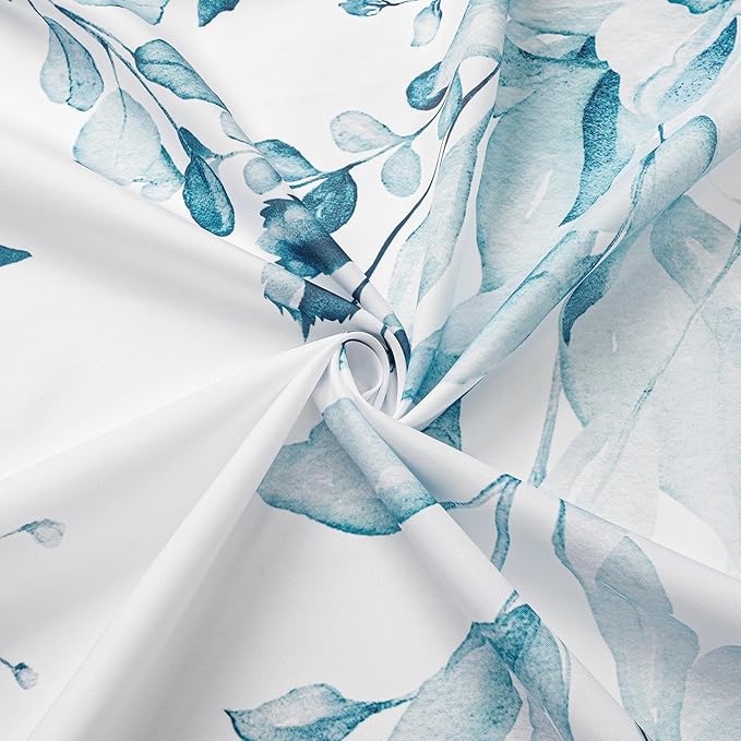 Gibelle Small Stall Shower Curtain 36 x 72, Narrow Half Spa Blue Floral Shower Curtain for Bathroom, Watercolor Plant Eucalyptus Leaves Fabric Shower Curtain Set