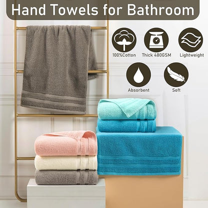VOOVA & MOVAS Teal Hand Towels for Bathroom, Bath Hand Towels Set of 4, 14"x30" - 100% Cotton | Light Weight | Soft | Absorbent | 480GSM, Thick Fluffy Hand Towel Set, Bathroom Essentials, Aqua Teal