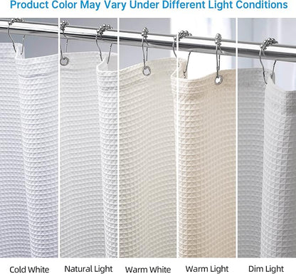 AmazerBath White Shower Curtain Fabric, Waffle Shower Curtain Polyester, Luxury Cloth Shower Curtains for Bathroom, Hotel Quality, Machine Washable, Heavy Duty, 72 x 72 Inches (Matte White)
