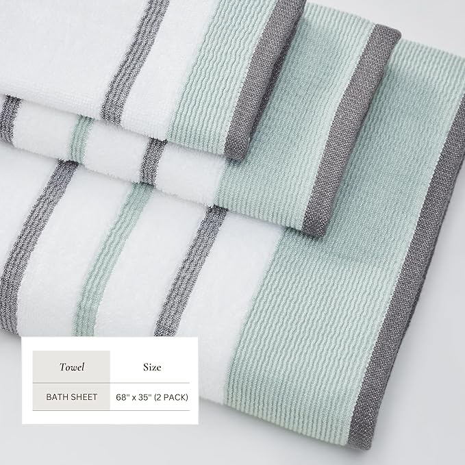 Great Bay Home Decorative Oversized Bath Sheet Set - Luxury Cotton 2 Pack 68x35 Extra Large Towels - Luxurious, Ultra-Soft, Durable Towels for Bathroom Decor (Eucalyptus/Grey)