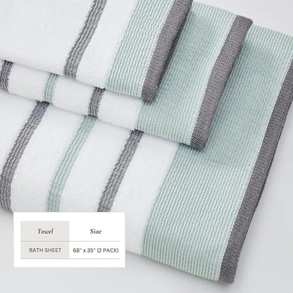 Great Bay Home Decorative Oversized Bath Sheet Set - Luxury Cotton 2 Pack 68x35 Extra Large Towels - Luxurious, Ultra-Soft, Durable Towels for Bathroom Decor (Eucalyptus/Grey)