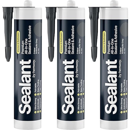 Anthracite Gray Kitchen & Bathroom Sealant & Adhesive Hybrid Polymer | Superior to Silicone Caulk Sealant | Waterproof, Odorless, Paintable | Ideal for Around Bathtub, Shower, Kitchen - 300ml 3 Pack