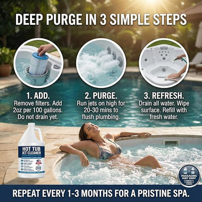 Hot Tub Jet Cleaner & Spa Line Flush – Deep Plumbing & Pipe Purge – Hot Tub System Flush Cleaner for Jets, Lines & Tubes – Designed to Remove Sludge, Grime & Yuck – Made in USA – 1 Gallon