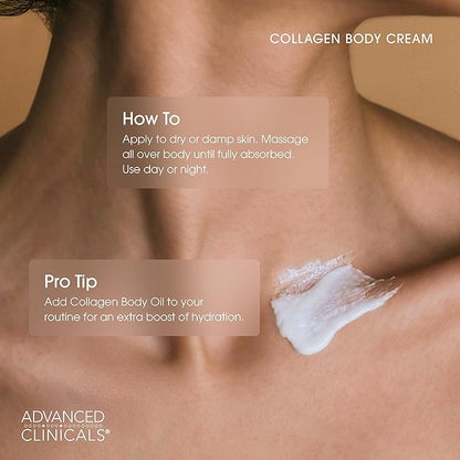 Advanced Clinicals Collagen Cream Body Lotion & Face Moisturizer | Skincare Anti Aging Collagen Lotion For Women, Men, Hand, & Neck Improves Look Of Crepe Skin & Uneven Dry Skin, 16Oz + Travel Size