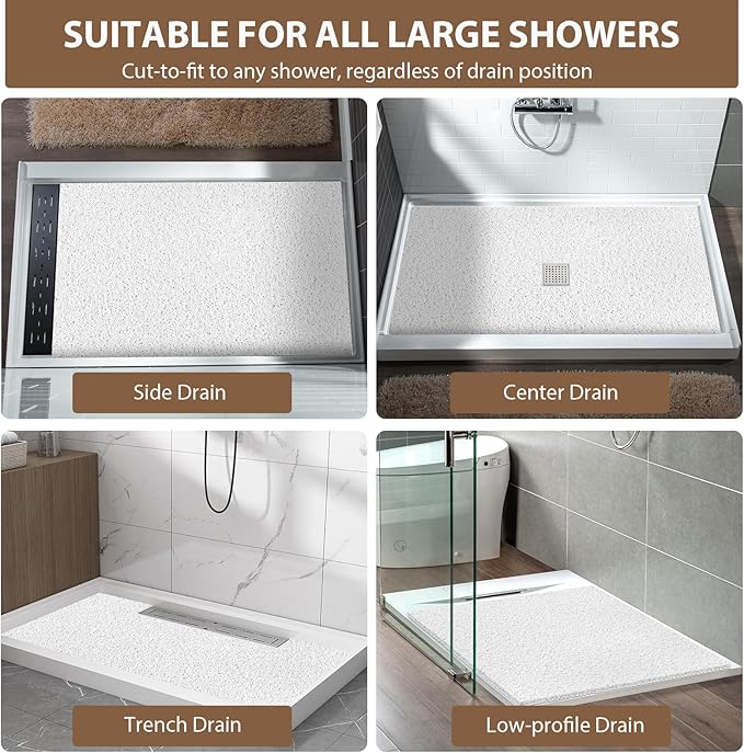 Shower Mat Non Slip: 47.2 x 31.5 Inch Extra Large Shower Mats for Inside Shower with Drain Hole - Soft PVC Loofah Anti Slip Shower Stall Mat for Walk-in Shower and Bathroom, Quick Drying