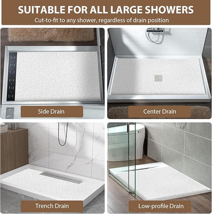 Shower Mat Non Slip: 35.4 x 23.6 Inch Extra Large Shower Mats for Inside Shower with Drain Hole - Soft PVC Loofah Anti Slip Shower Stall Mat for Walk-in Shower and Bathroom, Quick Drying