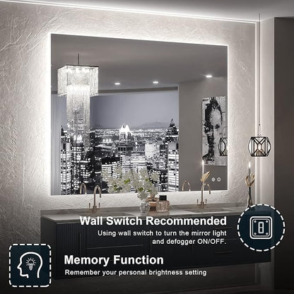 TETOTE 40 x 32 Inch LED Backlit Bathroom Vanity Mirror,Anti-Fog,Dimmable,CRI90+,Touch Button,Water Proof,Horizontal/Vertical Wall Mounted with Light