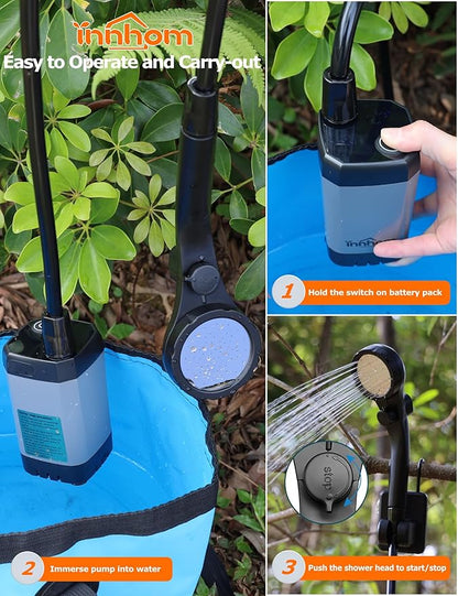 innhom Portable Camping Shower, 6000mAh Rechargeable Camp Shower Pump with LED Display, 2 Mode Electric Portable Shower for Camping, Hiking, Travelling, Washing