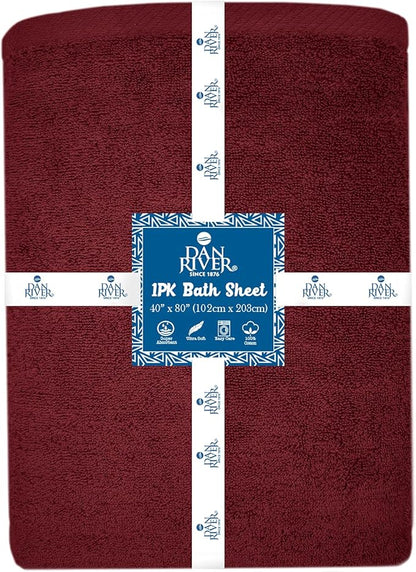 DAN RIVER Pack of 1 Bath Sheet 40x80 Inches, Jumbo Bath Towels, Soft and Absorbent Extra Large Towels - Pomegranate