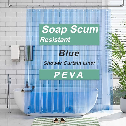 AmazerBath Shower Curtain Liner, 72x72 Transparent Blue Shower Liner, Lightweight Plastic Shower Curtain Liners, Cute Waterproof Shower Liner for Bathroom with 3 Magnets and 12 Grommet Holes