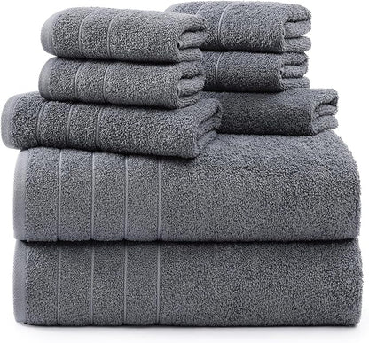 Casa Platino 100% Cotton Luxury Bathroom Towel Set - 8 Pc - Ring Spun, Quick Dry, Soft & Highly Absorbent - 2 Bath, 4 Washcloths, 2 Hand Towels - Remains Plush After Multiple Washes - Cool Grey