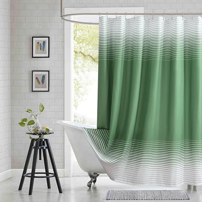 Green Shower Curtain 78 Inches Long, Sage Green and White Gradient Horizontal Stripe Waterproof Polyester Shower Curtains for Bathroom, 72x78 Inches