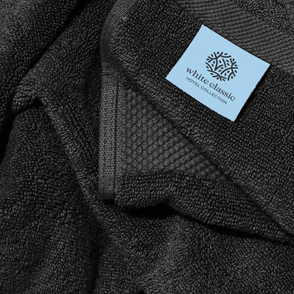 White Classic Luxury Black Bath Towels Extra Large | 100% Soft Cotton 700 GSM Thick 2Ply Absorbent Quick Dry Hotel Bathroom Towel | 27x54 Inch | Black | Set of 4