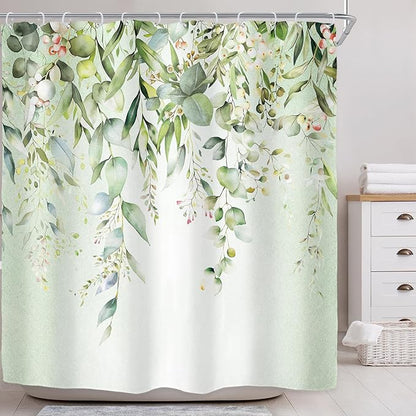 Riyidecor Colorful Floral Flowers Shower Curtain for Bathroom Decor 72Wx72H Spring Watercolor Leaves with Floral Plants Botanical Rustic Art Printed Fabric Polyester Waterproof 12 Pack Plastic Hooks