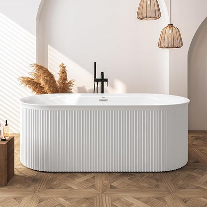 FerdY Nami 67" Acrylic Freestanding Bathtub, V Shape Freestanding Soaking Acrylic Bathtub, Modern White, cUPC Certified, Chrome Drain and Classic