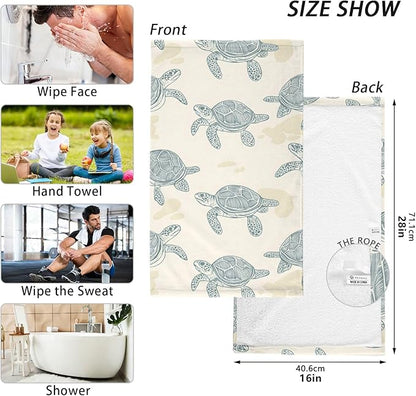 Sea Turtles Style Hand Towels for Bathroom Set of 2 Cotton Face Towel Soft Absorbent Bath Towels for Hotel Gym Spa Yoga Home Decorative, 16x28in