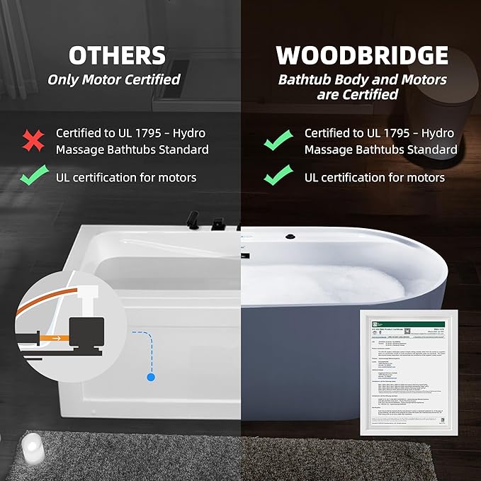 WOODBRIDGE 72" x 35-3/8" Whirlpool and Air Bath Heated Soaking Combination Tub with Adjustable Speed Air Blower and Display Control Panel, Matte Black Finish Trim and Drain Kit,BM-500