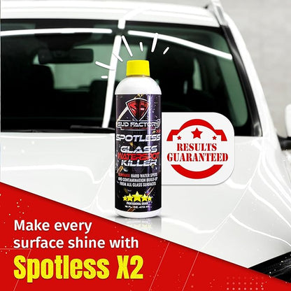 Sud Factory Hard Water Spot Remover for Glass Spotless X2 - Removes Water Stains from Shower Doors, Car Windows, Windshields - Professional Strength 16oz