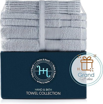 Hearth & Harbor Bath Towels for Bathroom - 100% Ring Spun Cotton Luxury Bathroom Towels - Ultra Soft & Highly Absorbent, Bath Towels Set of 10 - Ice Blue