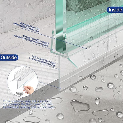 2-Pack Frameless Shower Door Bottom Seal (3/8" X 36") Clear Glass Seal Strip Shower Door Sweep - Stop Shower Leaks