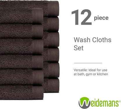 100% Cotton Washcloths Set 13” x 13” | Chocolate Towels | Set of 24 Ultra Soft and Highly Absorbent Washcloths Sets for Bathroom, Gym, Hotel, Spa | Machine Washable Face Towel