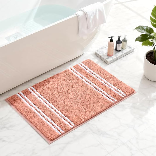 Kmson Bathroom Rugs Mat, 17"x24" Ultra Soft Washable Shaggy Chenille Bath Rugs, Non-Slip Fluffy Thick Water Absorbent Microfiber Mat for Bathtub, Sink and Shower, Pink