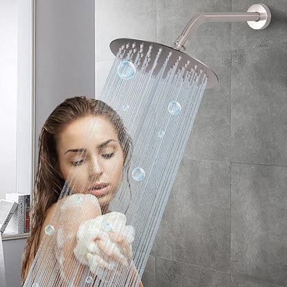 HarJue Shower Arm with Flange and Teflon Tape, Wall Mounted Shower Pipe 304 Stainless Steel Extension Arm for Fixed Shower Head & Handheld (10 Inch, Brushed Nickel)