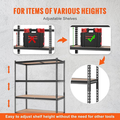 VEVOR Storage Shelving Unit, 5-Tier Adjustable Storage Shelves, 48" L x 24" W x 72" H Heavy Duty Garage Storage Shelves, Metal Shelves for Kitchen Pantry Basement Bathroom Laundry