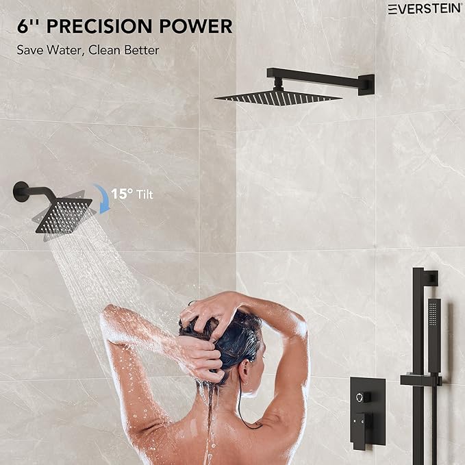 10" High-Pressure Rainfall Shower Faucet with Handheld Spray, Wall Mount Dual Shower Head System with Slide Bar (Matte Black)