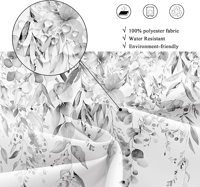 Riyidecor Grey Eucalyptus Leaves Shower Curtain for Bathroom Decor 72Wx72H Retro Plants Watercolor Floral Rustic Botanical Nature Gray Art Printed Fabric Polyester Waterproof 12 Pack Plastic