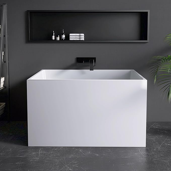 43" Acrylic Freestanding Bathtubs, Stand Alone Tub, Japanese Soaking Tub for Bathroom, Integrated Overflow and Drain, cUPC Certified, Gloss White