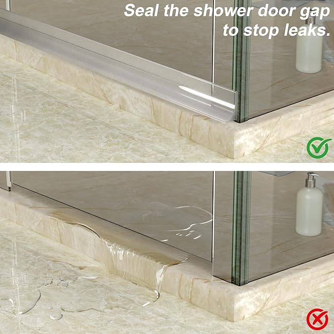 98" Shower Threshold Water Dam Silicone Shower Water Guard Collapsible Shower Door Bottom Seal Shower Splash Guard for Wet and Dry Separation