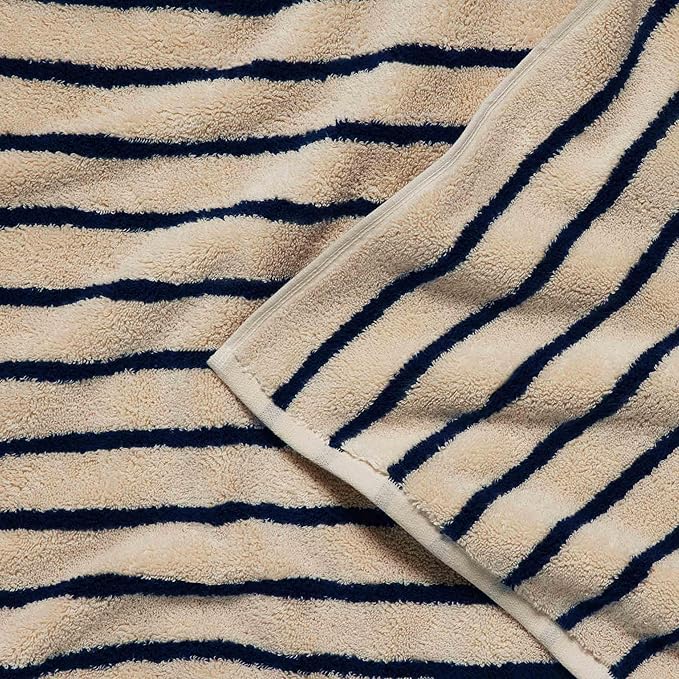 Brooklinen Super-Plush Turkish Cotton Bath Towels - Set of 4 - Cotton, 820 GSM, Highly Absorbent, Machine Washable, Perfect for Home & Bathroom (30" x 58", Striped Navy)