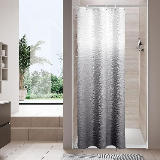 MitoVilla Grey Ombre Modern Small Stall Shower Curtain 36 x 72, Farmhouse Narrow Half Size Shower Curtains for Bathroom Decor, 3D Waves Embossed Marble Textured Cloth Shower Curtain 36 inch