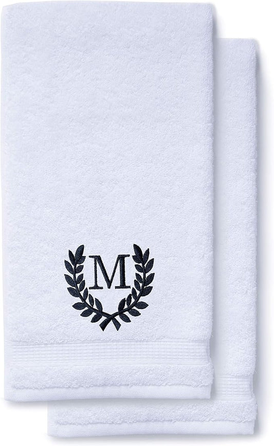 Decorative and Monogrammed Hand Towels for Bathroom Kitchen Makeup | Personalized Gift for Wedding-Bridal | Roman Font Custom Luxury Turkish Towel | Spa Collection, Oversized, 16 X 30 Inch, Set of 2