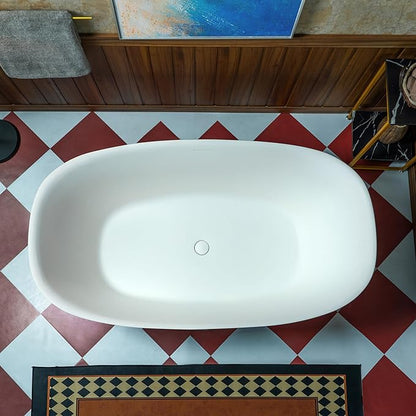 WOODBRIDGE 59" L x 32-5/8" W Luxury Contemporary Solid Surface Stone Resin Freestanding Bathtub in Matte White