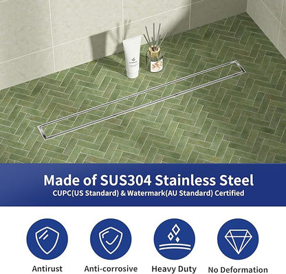 Linear Shower Drain 30", Brushed Floor Drain with Tiled Insert Grate & Hair Strainer, 304 Stainless Steel Bathroom 2-in-1 Tiled in Drain, CUPC Certified (Brushed, 30'')