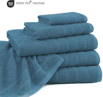 Casa Platino 100% Cotton Bathroom Towels Set - 24 Pcs - Ring Spun, Quick Dry, Soft & Absorbent - 2 Bath Sheets, 2 Gym, 2 Bath, 4 Fingertip, 6 Hand Towels, 8 Washcloths - Medium GSM - Steel Blue