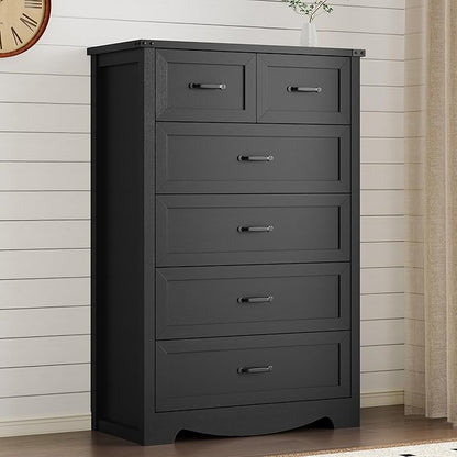 Tall 6-Drawer Dresser for Bedroom, Modern Wooden Chest of Drawers with Metal Handles, Anti-Tipping Design, Sturdy and Stable Storage Organizer for Living Room, Entryway, Home Office