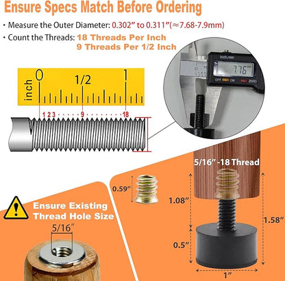 5/16 Rubber Adjustable Furniture Leveler，16 Pack Leveling Feet Screws in Threaded, Feet Levelers Screw On Furniture Glide Leveling for Table, Chair, Furniture Legs