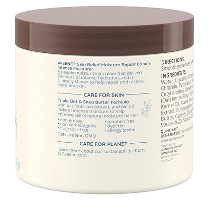 Aveeno Skin Relief Intense Moisture Repair Body Cream with Triple Oat & Shea Butter Formula, Helps Heal, Repair & Restore Very Dry Skin with Long-Lasting Moisture, Fragrance-Free, 11 oz