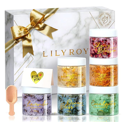 Christmas Gifts for Women - 9-Piece Floral Epsom Salt Gift Set for Women with 6 x 120g Epsom Salt, Bath and Body Gift Set in Elegant Box | Mothers Day Gifts, Birthday Gifts for Men