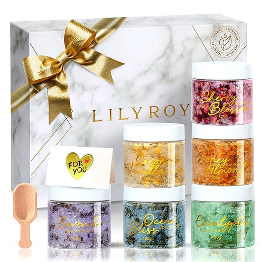 Christmas Gifts for Women - 9-Piece Floral Epsom Salt Gift Set for Women with 6 x 120g Epsom Salt, Bath and Body Gift Set in Elegant Box | Mothers Day Gifts, Birthday Gifts for Men