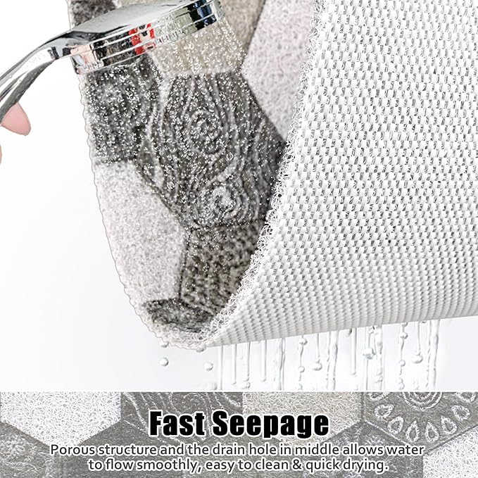 Square Shower Mat Non Slip: 27x27 Inch Extra Large Shower Floor Mat with Drain Hole in Middle - Soft PVC Loofah Bath Mat for Shower - Anti Slip Shower Stall Mat for Elderly and Kids