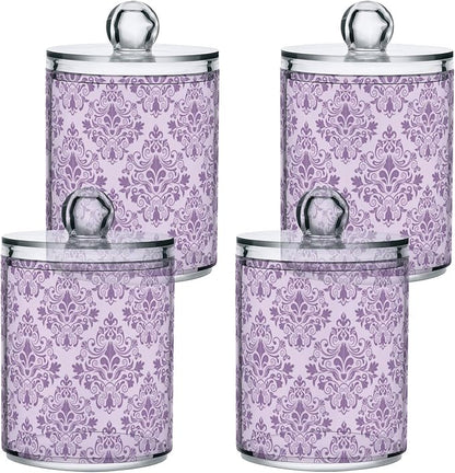 MNSRUU 2 Pack Qtip Holder Organizer Dispenser Purple Morden Floral Bathroom Storage Canister Cotton Ball Holder Bathroom Containers for Cotton Swabs/Pads/Floss