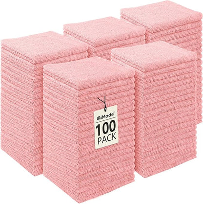 Washcloths Bulk - 100 Pack - Face Towels (12" x 12"), Highly Soft Wash Cloths and Hand Towels, Fast Drying Multi-Purpose Microfiber Cleansing Cloths for Bathroom, Hotel, Spa, and Salon - Pink