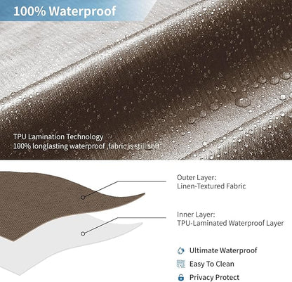 2-in-1 Waterproof Fabric Shower Curtain or Liner,Linen Textured,Breathable TPU & Washable Bathroom Shower Curtain Set with 12 Plastic Hooks,Modern,72"x72" Brown