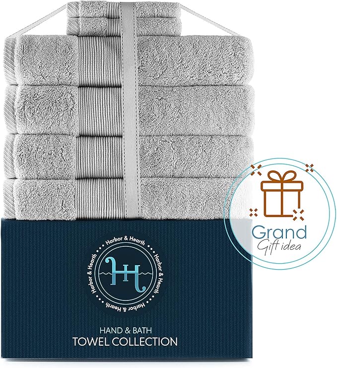 Hearth & Harbor Bath Towels for Bathroom - 100% Ring Spun Cotton Luxury Bathroom Towels - Ultra Soft & Highly Absorbent, Bath Towels Set of 6 - Silver Gray