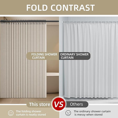 Bathroom Magnetic Folding Shower Curtain, Accordion-Style Shower Curtain, Suitable for Shower Rooms, bathtubs, Hotels or Apartments (Cream Color, W:70*H79.5Inch)