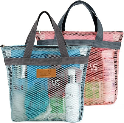 Mesh Shower Caddy Bag Portable Hanging Toiletry and Bath Organizer with Zipper for Travel, Gym, Camping, College Dorms, Beach